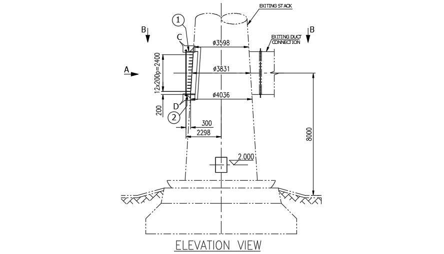 An elevation view of the 2232x3032mm spade plate - Cadbull