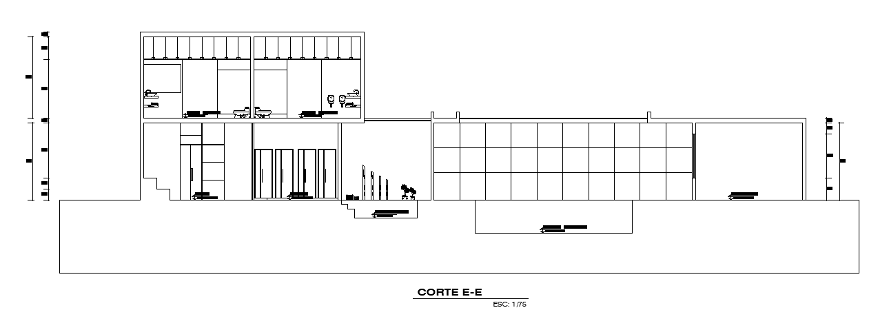 An elevation view of the 38x10m club house gym 2D DWG AutoCAD file ...