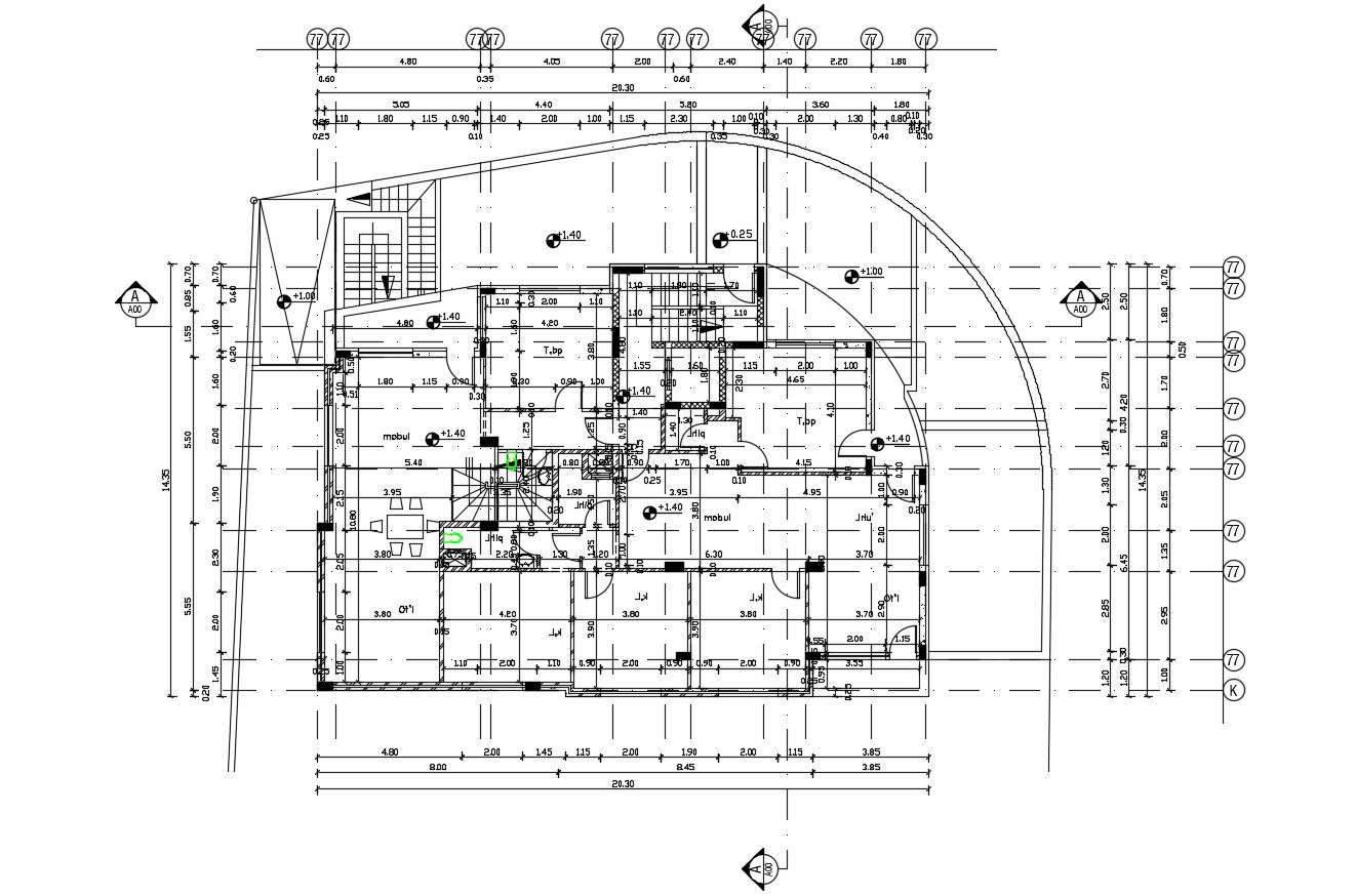 Apartment Building Floor Plan With Column Marking CAD Drawing - Cadbull