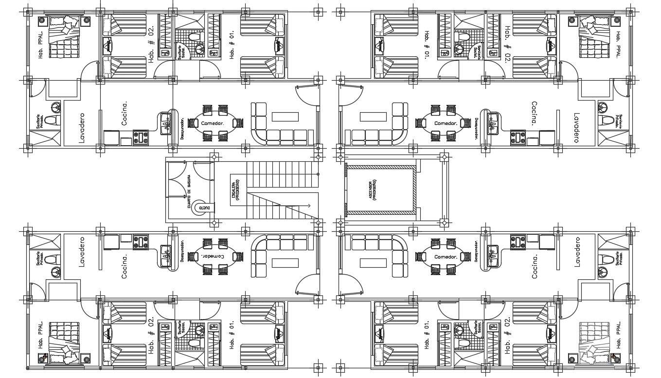 Apartment Cluster Plan AutoCAD Drawing - Cadbull