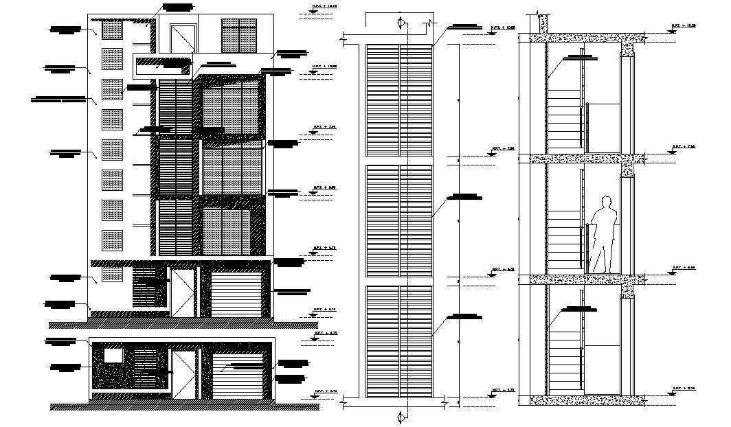 Apartment Design Elevation and Section CAD File - Cadbull