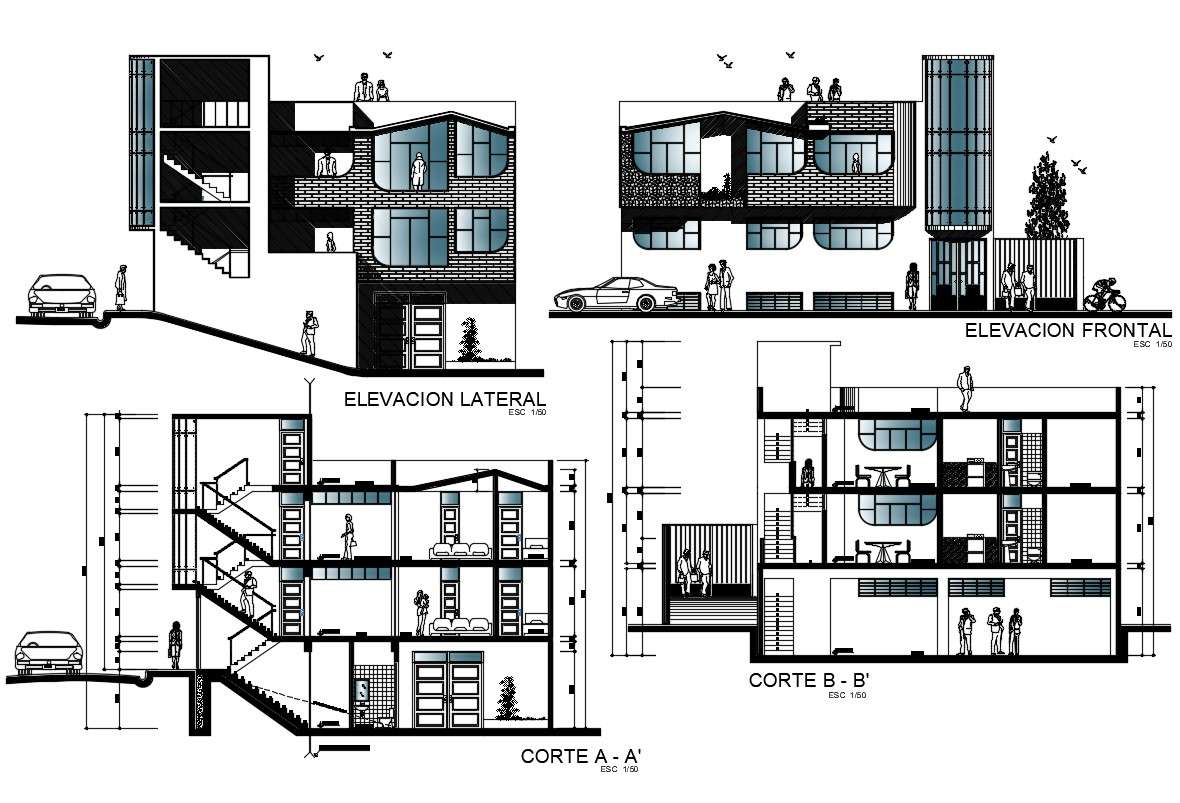 Apartment Section Plan And Elevation Design - Cadbull