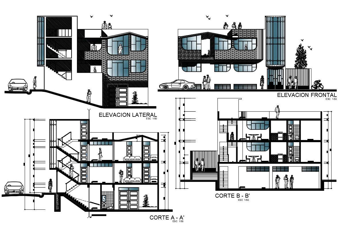 Residential Building Elevation Working Drawings