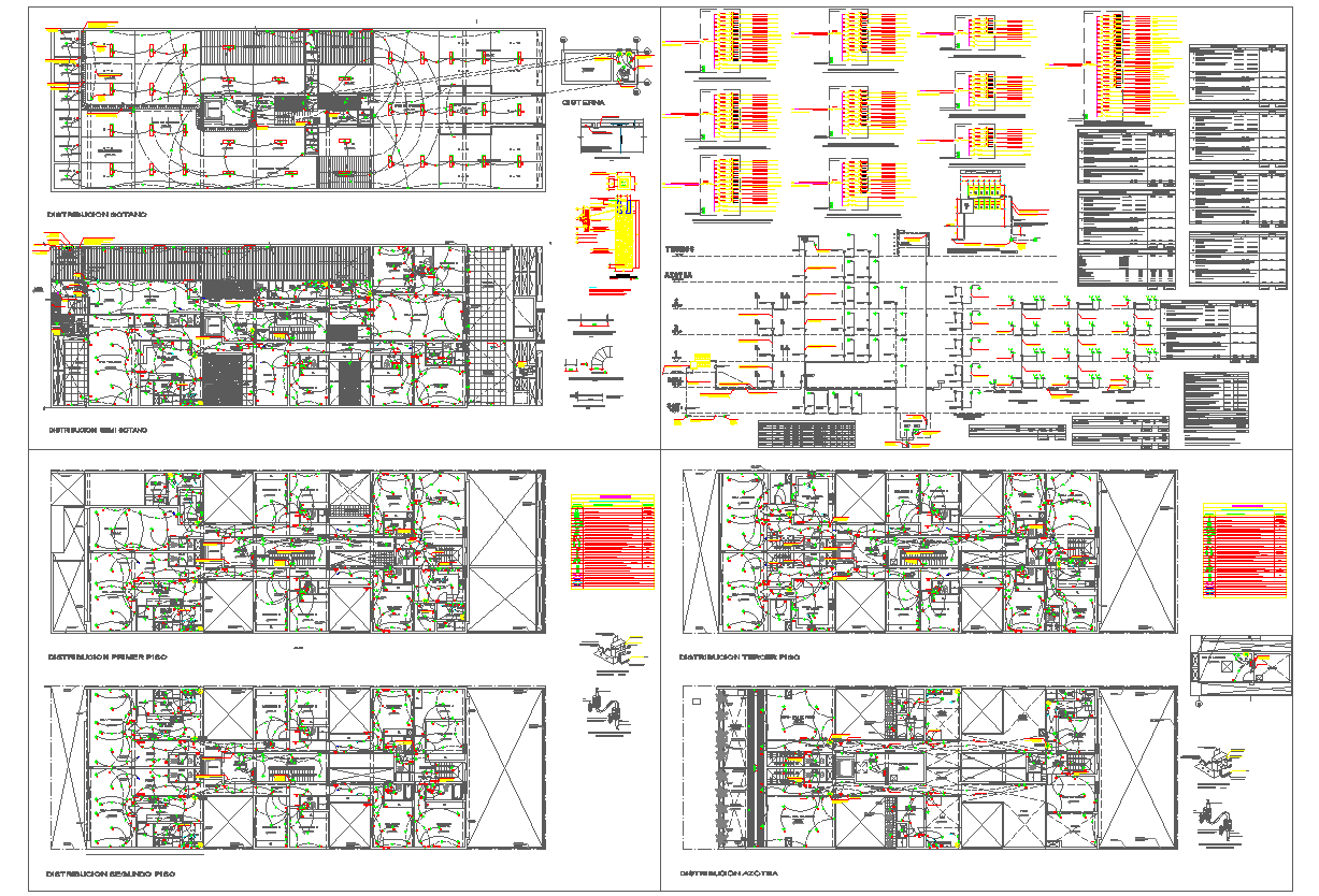 Apartment building electrical and installation detail drawing - Cadbull