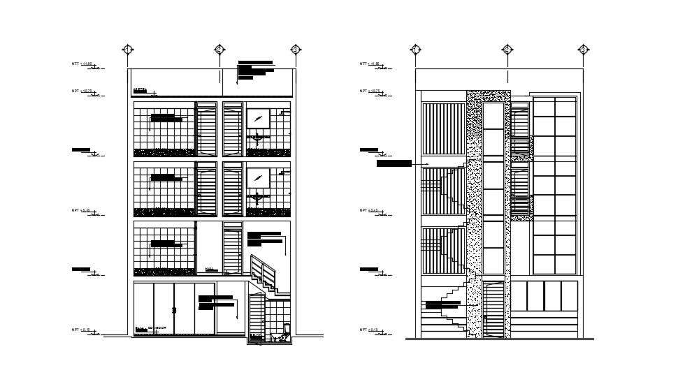 Apartment design with elevation and section in dwg file - Cadbull