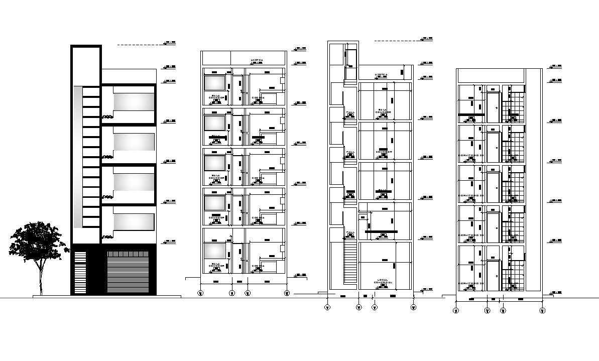 Apartment Flat Elevation And Section High Rise Building Plan Detail Dwg File Cadbull