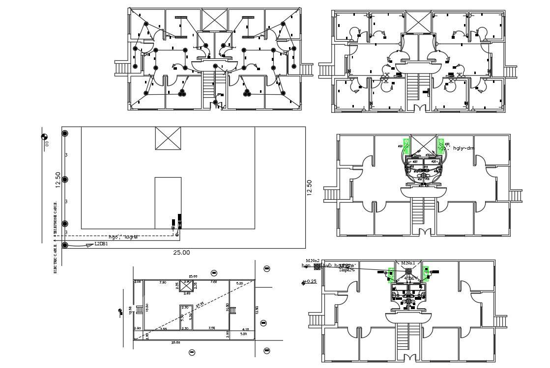 Apartment 2 BHK House Plumbing And Electrical Installation Plan - Cadbull