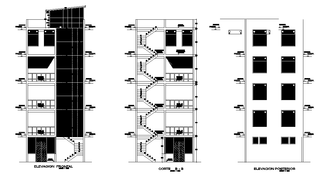 Apartment Building Sectional Elevation CAD Drawing DWG File - Cadbull