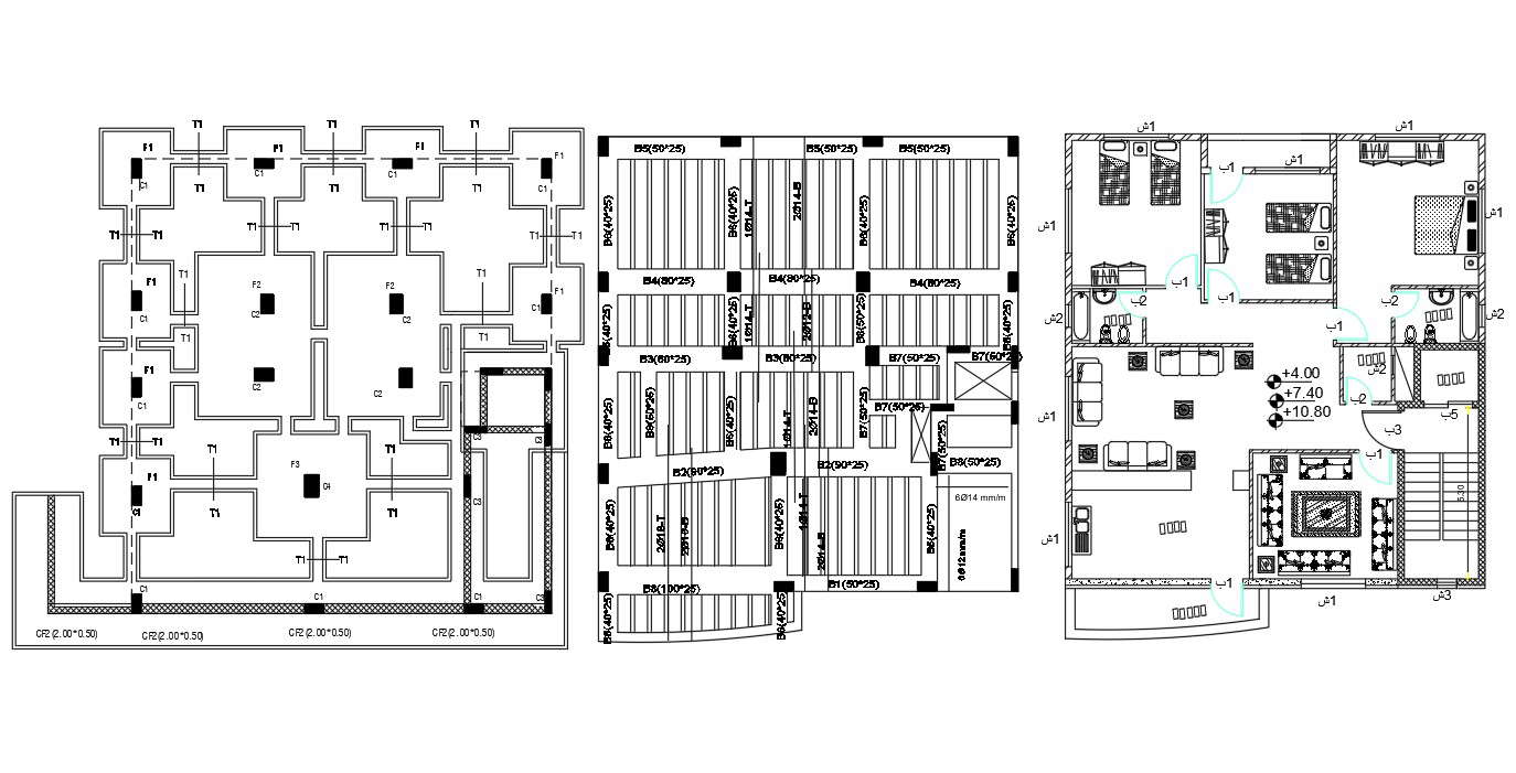 Apartment House Plan With Column Footing Plan - Cadbull