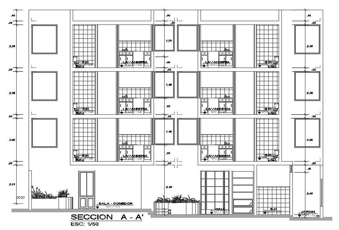 Apartment Building Front Internal Furniture Section Is Defined In This Cad Drawing File