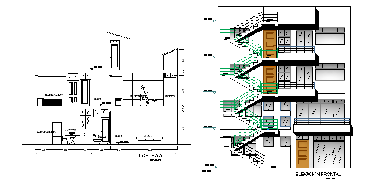 Apartment section detail drawing defined in this AutoCAD