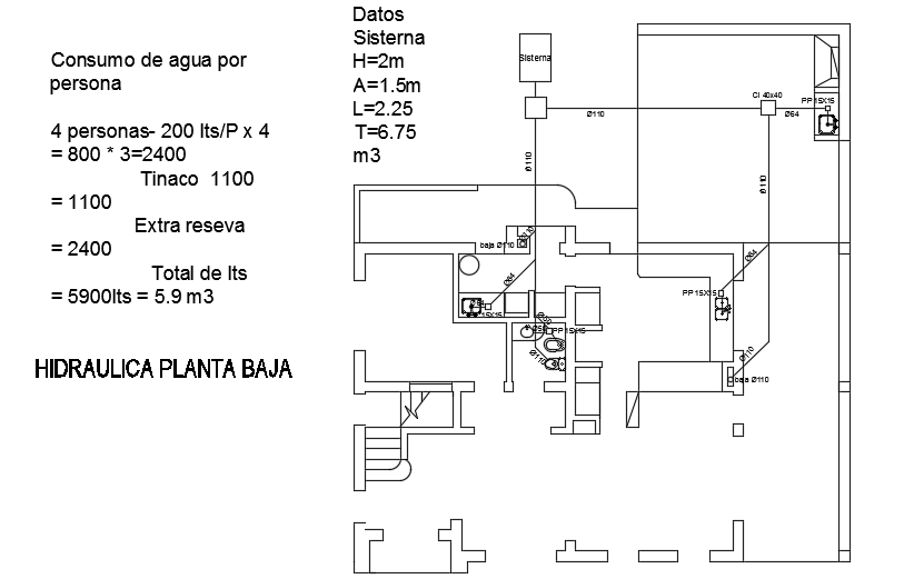 A Plumbing Layout Of The 15x14m Modern Ground Floor House Plan Cadbull