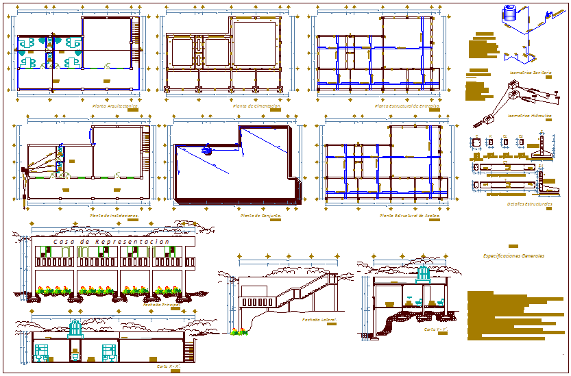 Architectural,structural and installation plan with hydraulic line plan ...