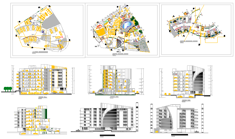 Architectural 3 Star hotel design drawing - Cadbull