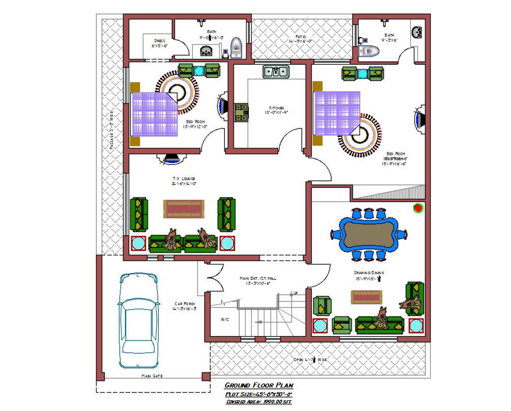 Architectural House Plan DWG File - Cadbull