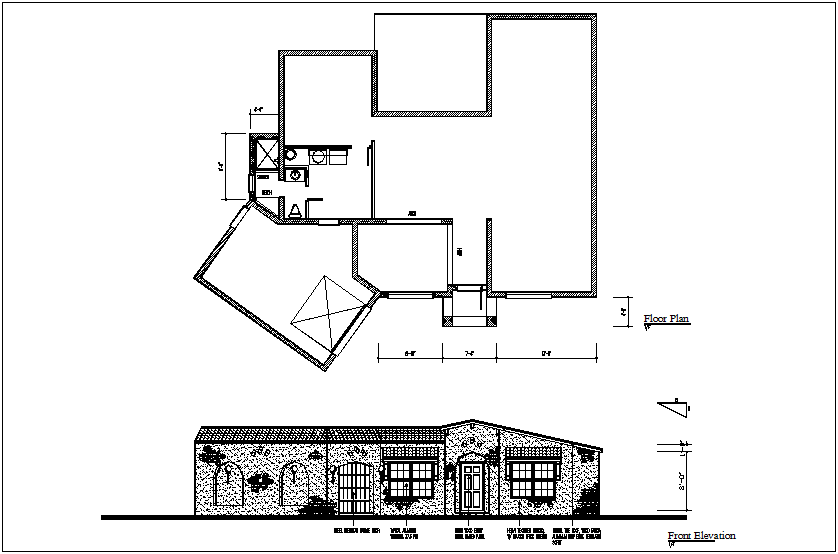 Architectural floor plan and elevation view of house dwg