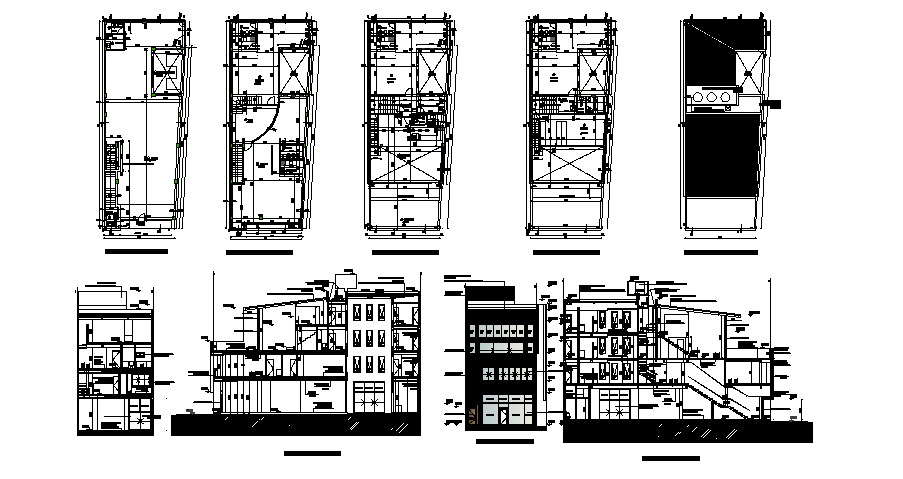 Architectural plan of Office building with different elevation and ...