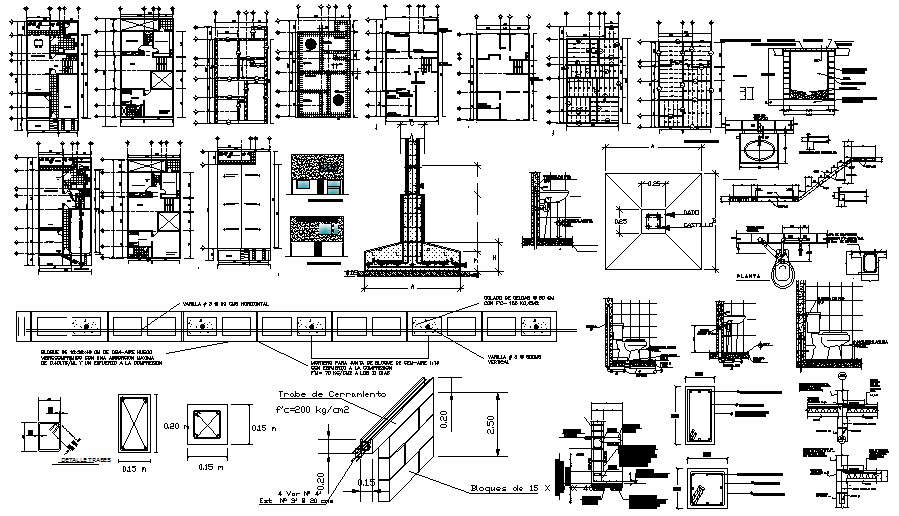 Architectural plan of the house with foundation details in dwg file ...