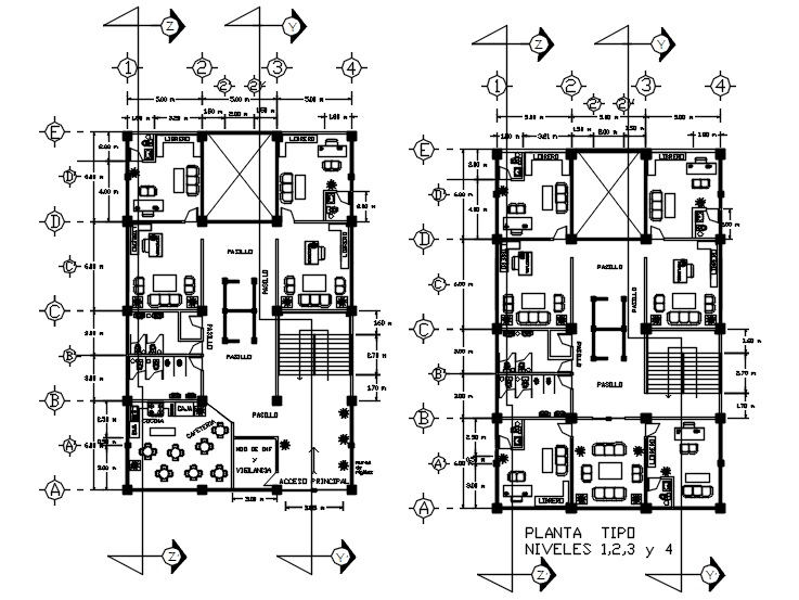 Architectural plan of the office building with furniture details in dwg ...