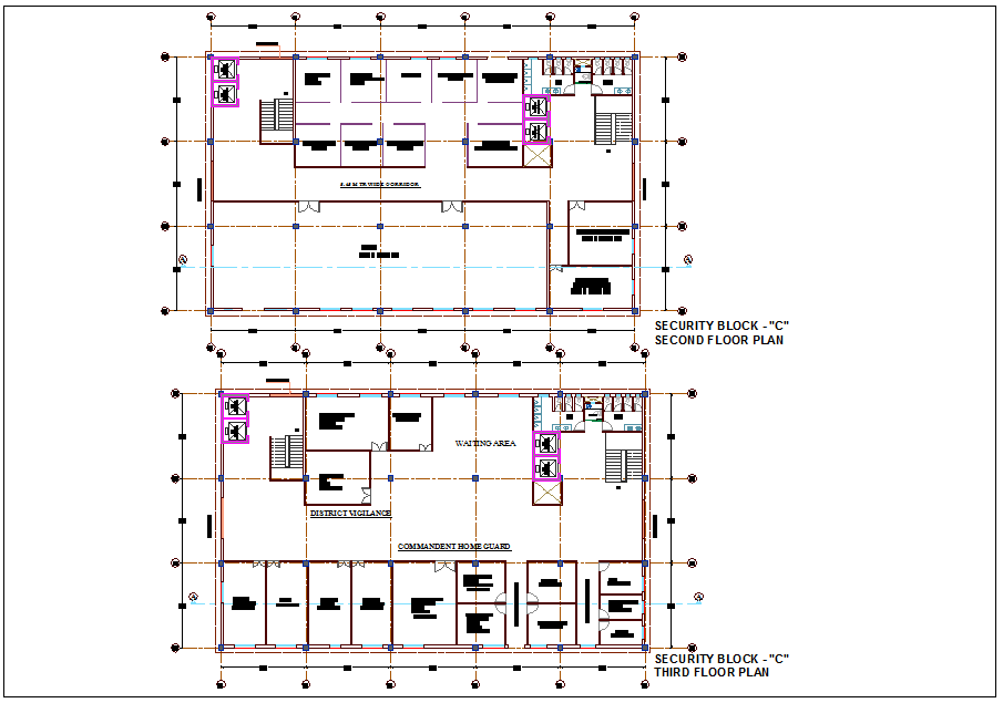Architectural view with second and third floor plan for