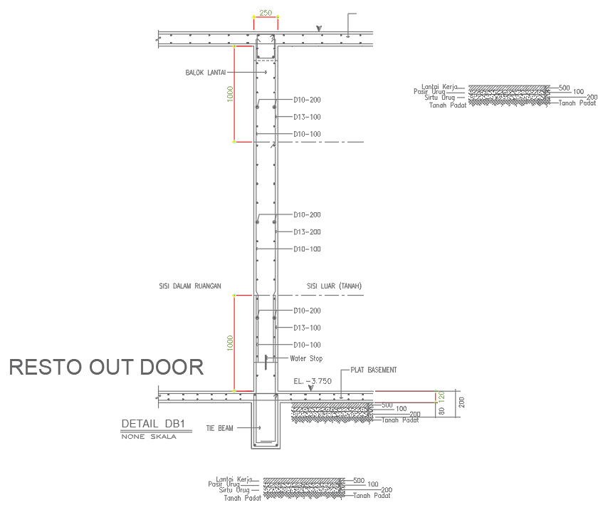 Architectural Drawing Of Hostel Building Door Frame Lintel Section CAD ...