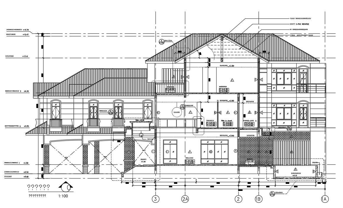 Architectural Residential G+2 Building Section Detail Autocad Drawing 