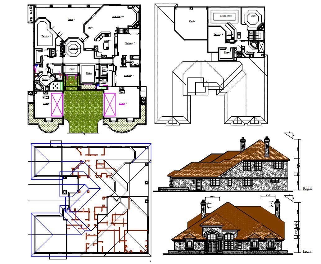 Architecture Bungalow Plan AutoCAD Drawing - Cadbull