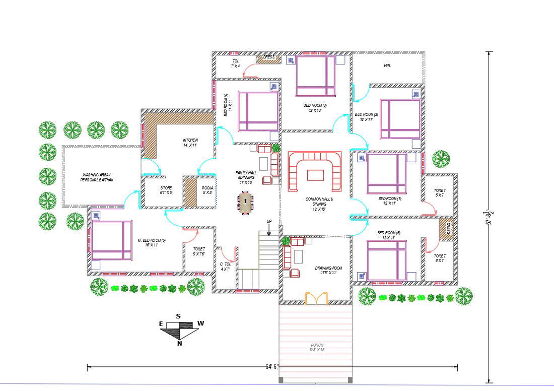 Architecture Bungalow Layout Plan With Elevation Design Dwg File ...