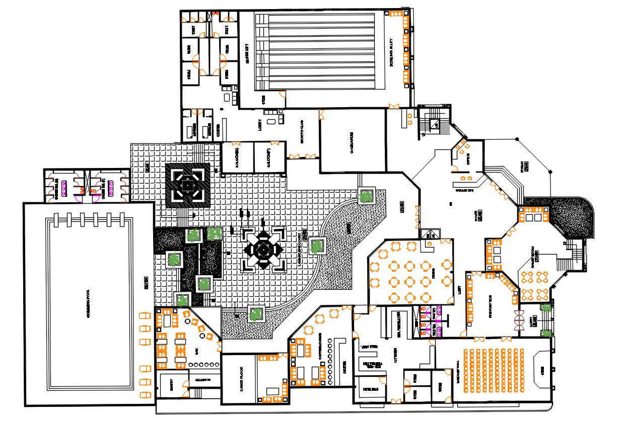 Architecture Club House Furniture Layout Plan AutoCAD File - Cadbull