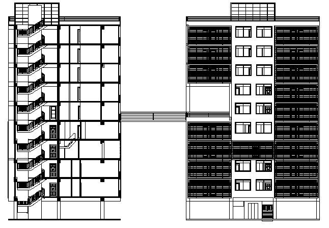 Architecture Layout Of Residential Building Elevation Dwg File Cadbull