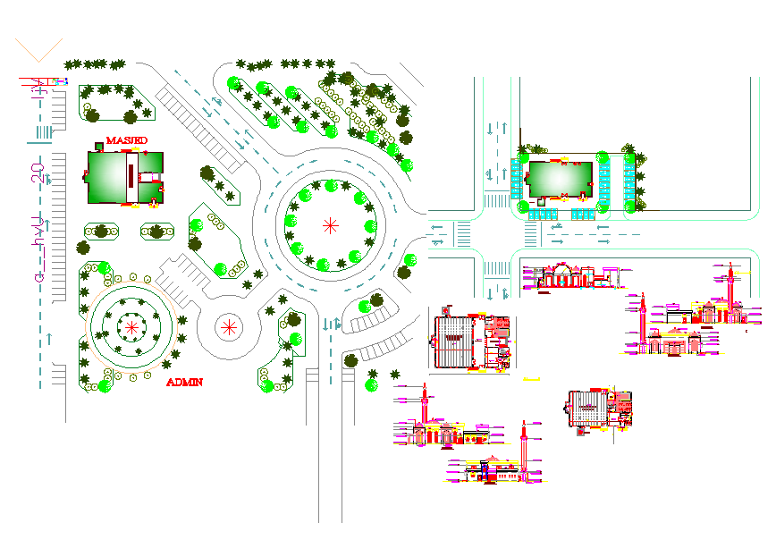 Architecture detail mosque plans and elevations - Cadbull