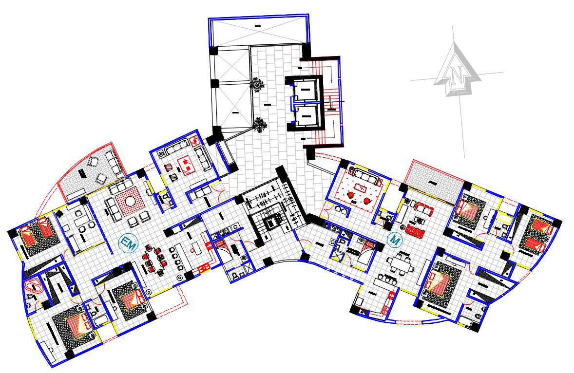 Architecture 3 Bhk House Interior Furniture Layout Plan Drawing Dwg File Cadbull