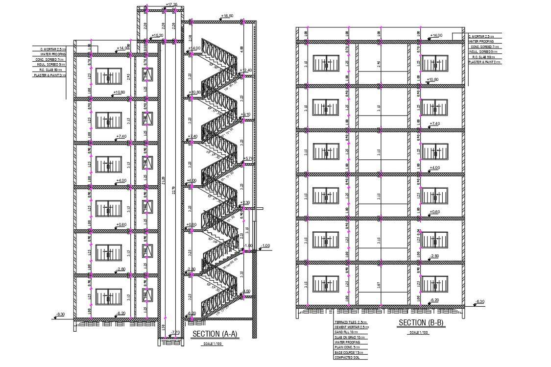 Architecture Apartment Section Drawing DWG File Cadbull