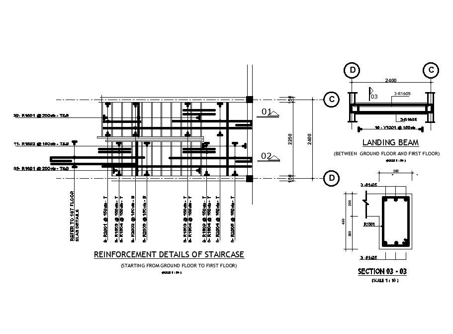 A Reinforcement Detail Of Staircase Is Given In This Autocad Drawing 