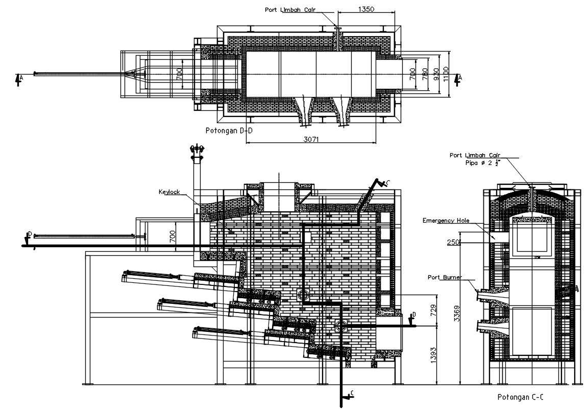 Arrangement Of First Chamber Of The Incinerator Design In Autocad 2d Drawing Cad File Dwg File 9398