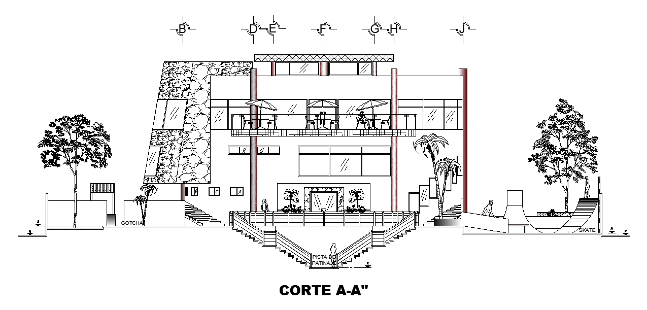 A Section Aa View Of The 20x18m Club House Building Is Given In This Autocad Drawing Model