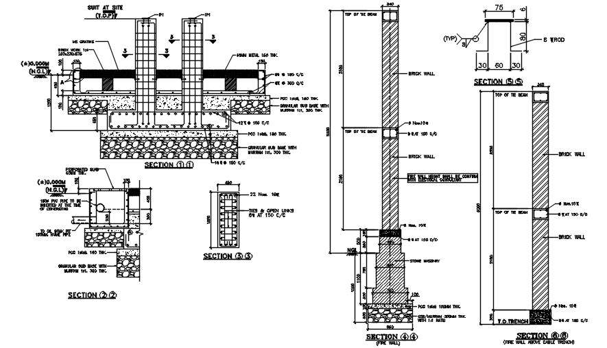 A section detail of transformer layout and foundation of control room ...