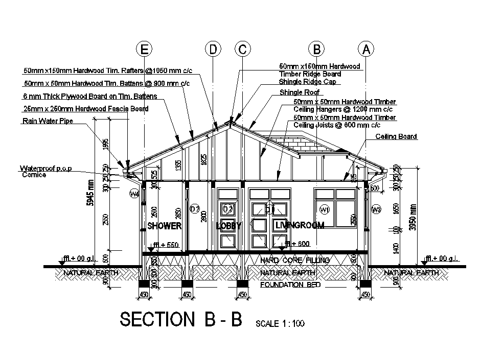 A Section View B To B Of 9x10m House Plan Is Given In This Autocad ...