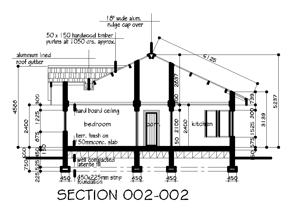 A section view of 10x15m house plan is given in this