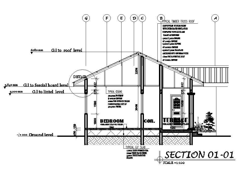 A section view of 12x13m ground floor house plan is given in this ...