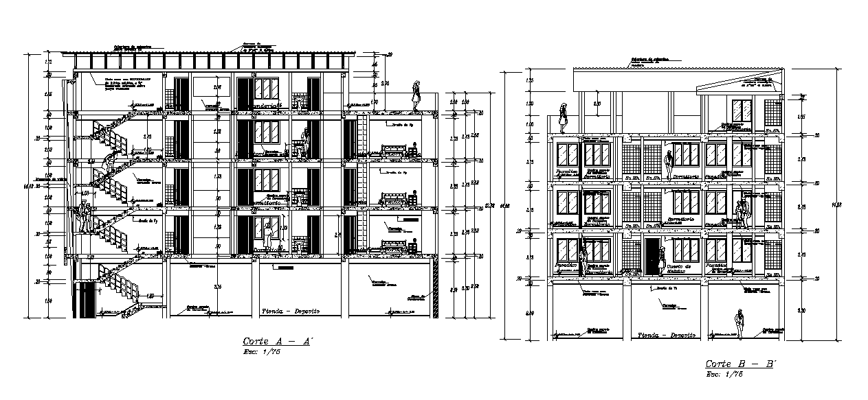 A Section View Of 13x20m Architectural Hotel Plan Is Given In This 