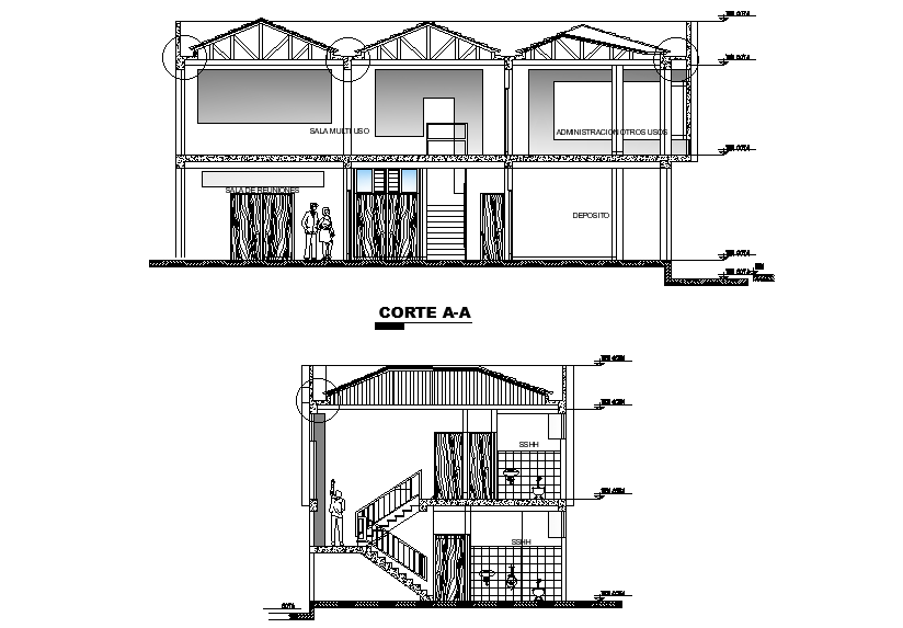 A section view of 15x14m seminar hall building is given in this Autocad ...