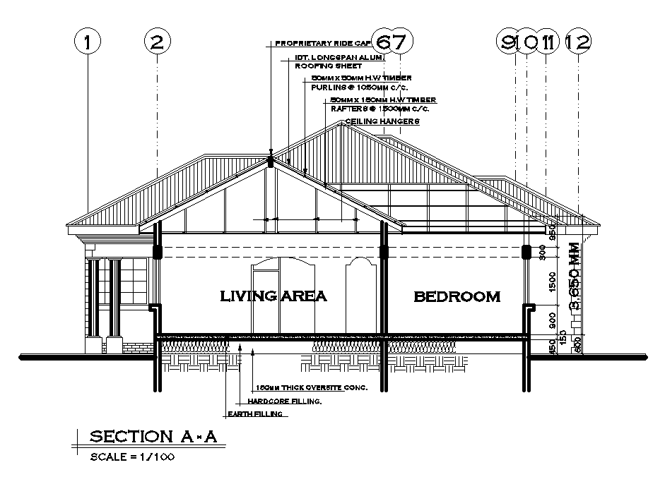 A section view of 15x17m house plan is given in this Autocad drawing ...