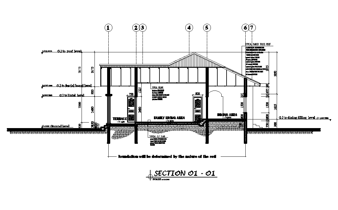 A Section View Of 17x14m Ground Floor House Plan Is Given In This Autocad Drawing Filedownload