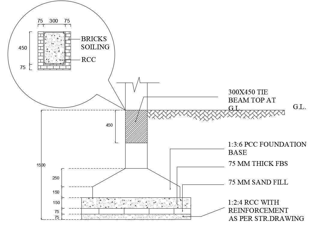 A section view of 17x16m house plan of foundation is given in this ...