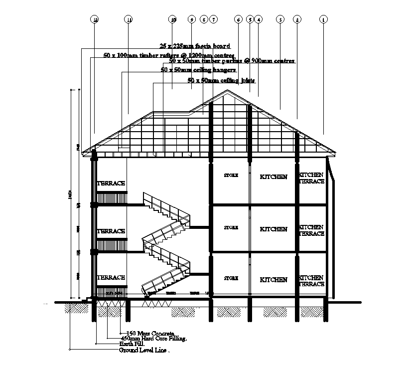 A Section View Of 18x15m Of The Residential Building Is Given In This Autocad Drawing Model