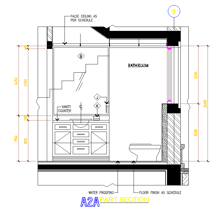 A section view of 2.7x1.8m bathroom is given in this AutoCAD drawing ...