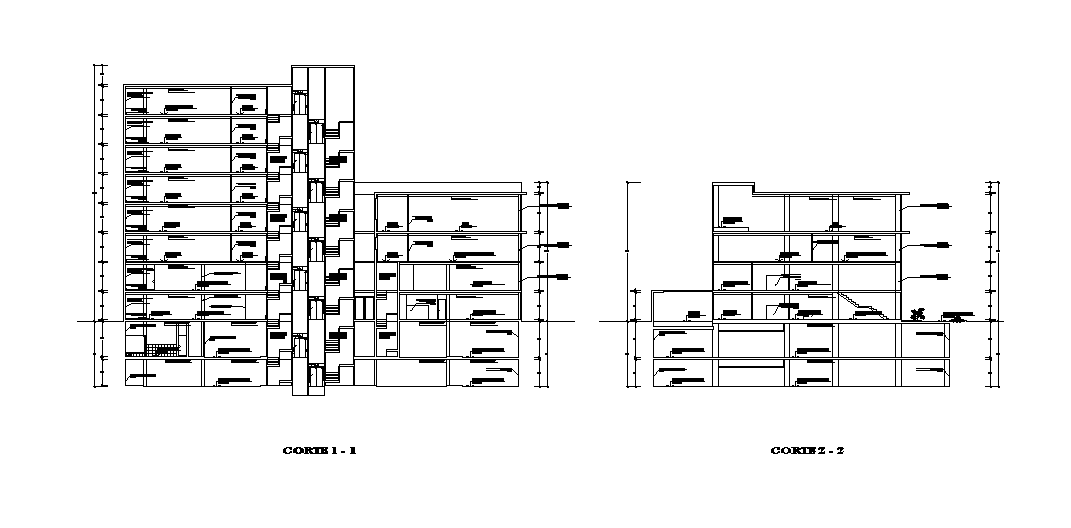 A section view of 30x40m financial office plan is given in this Autocad ...