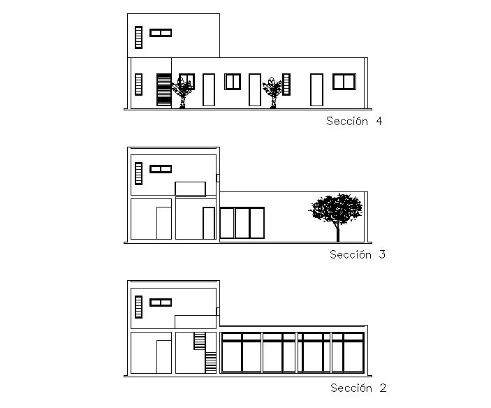 A Section View Of Bhk House With Car Parking Plan Is Given In This Autocad Drawing File