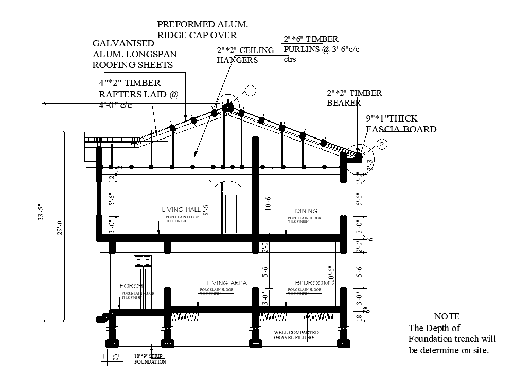 A Section View Of X House Plan Is Given In This Autocad Drawing File Download Now Cadbull